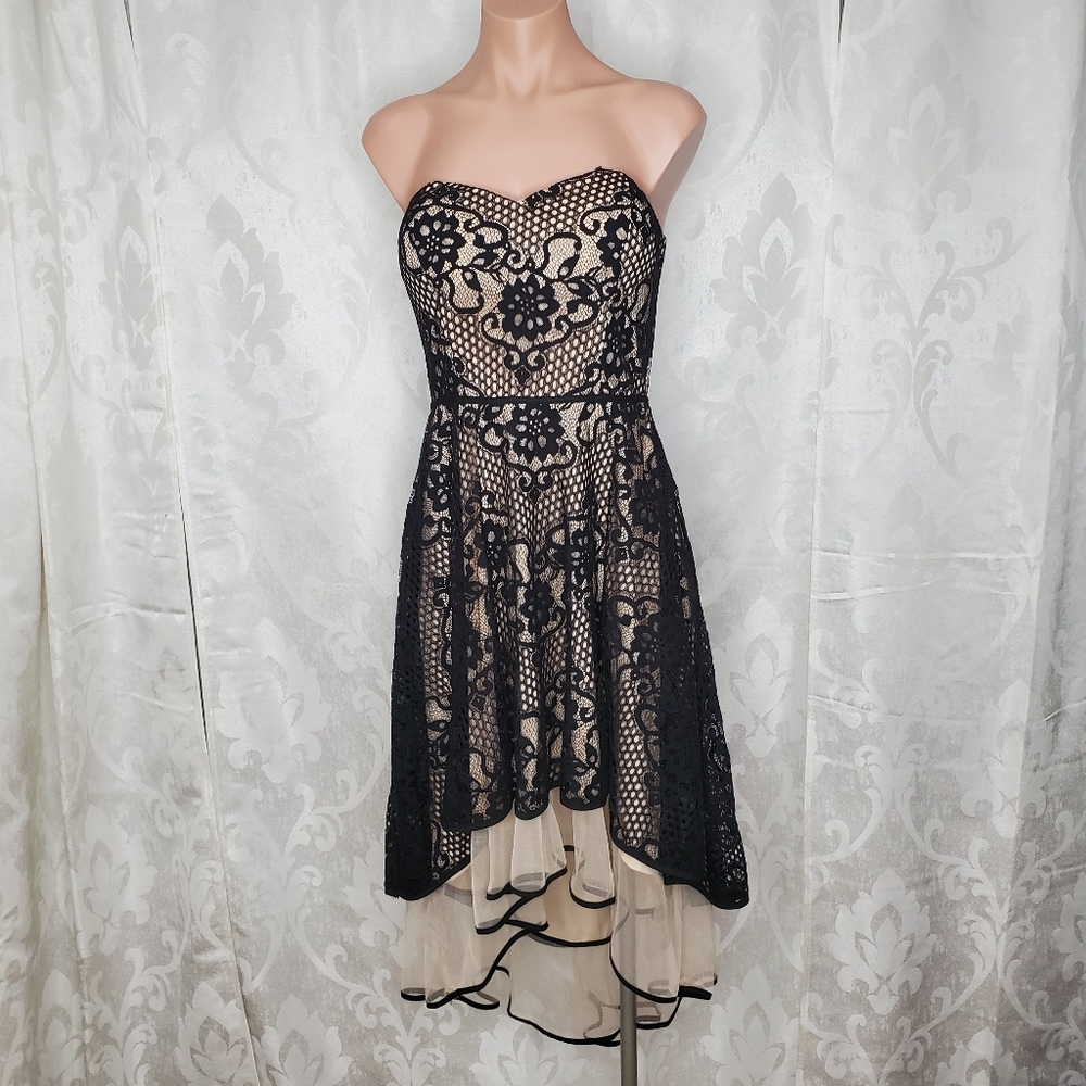 CITY STUDIO Lace High Low Strapless Dress